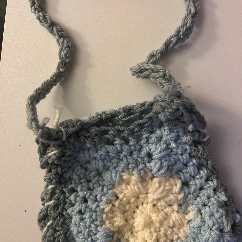 Artisan Crochet Mini Bag in Blue and Cream